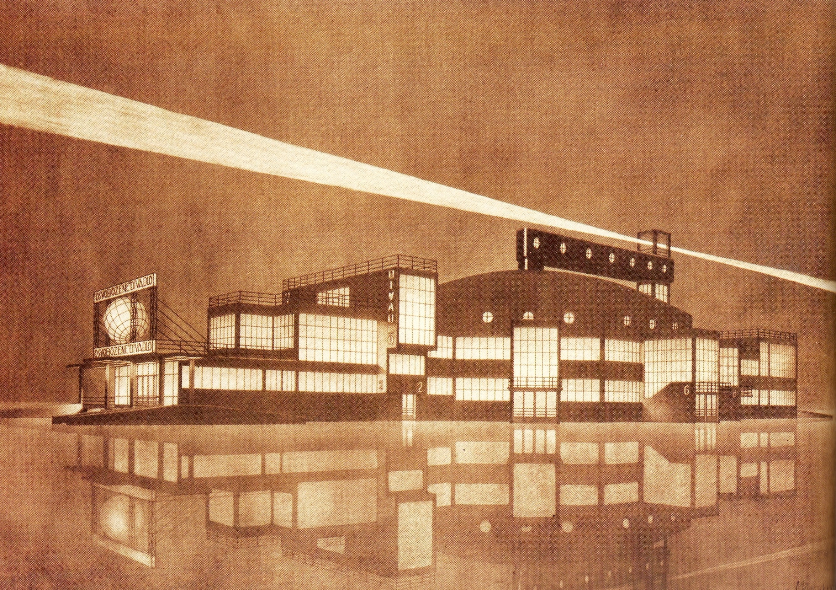 Design of Liberated Theatre, Prague (1926-1927, unrealised), Josef Chochol. Source: Theatre Architecture in Central Europe.