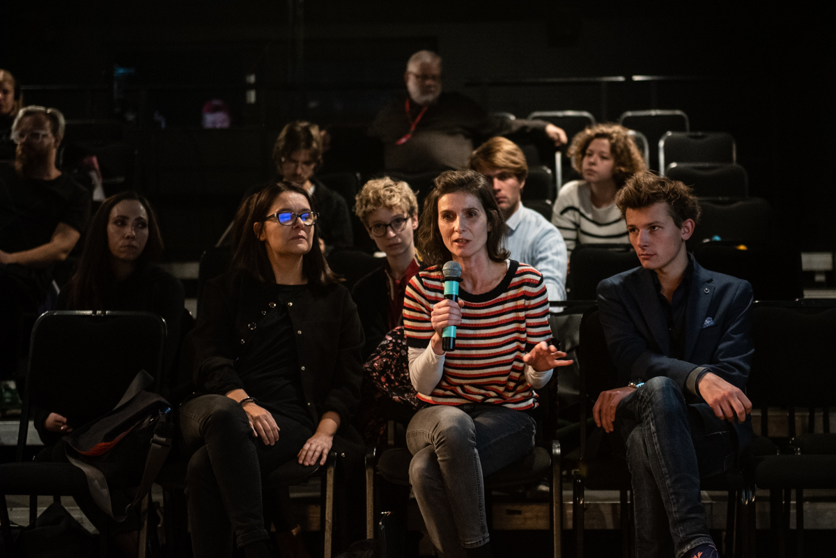 In the first row from the left: Iwona Kempa, Iga Gańczarczyk and Michał Telega during the 'Change - now!' conference, Teatr Ochoty, Warsaw, 8 October 2019, photo: Marta Ankiersztejn