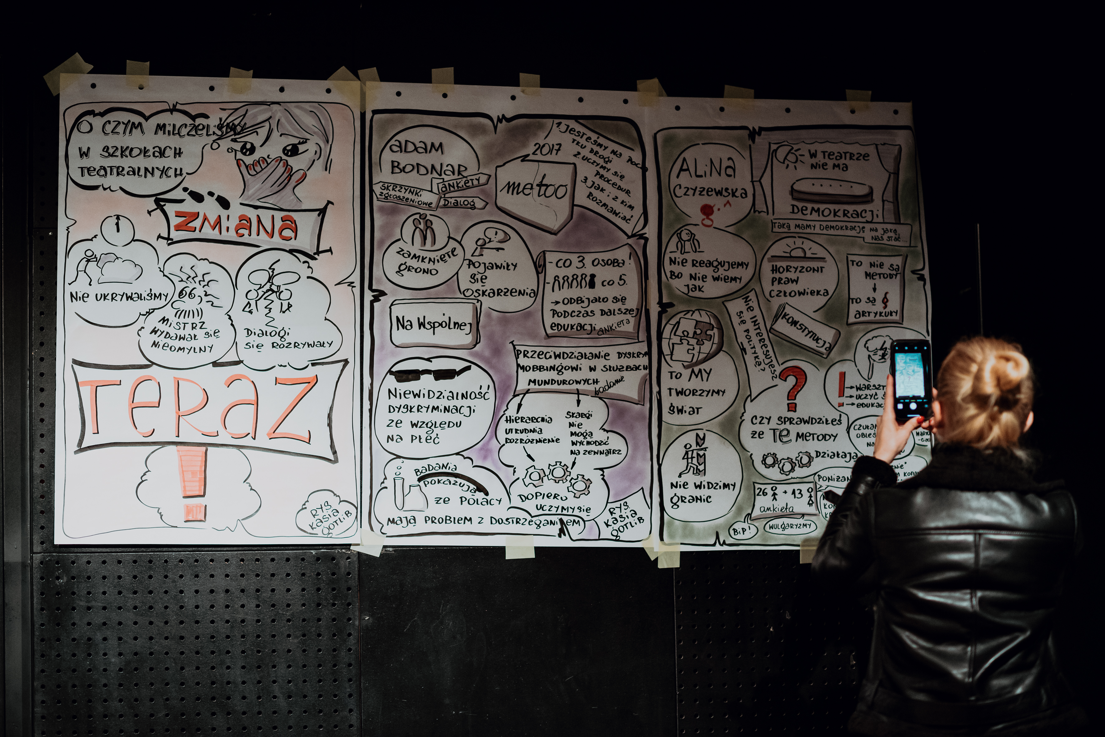 Drawings by Kasia Gotlib created during the 'Change-now' conference, Teatr Ochoty, Warsaw, 7 October 2019, photo: Karolina Jóźwiak